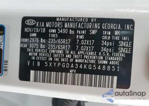 2019 Kia Sorento L from USA, damaged, VIN 5XYPGDA34KG548851